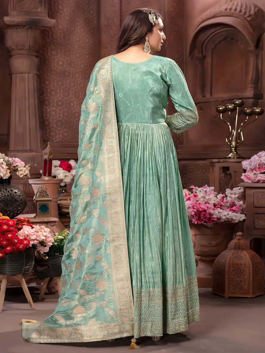 Sea green banarasi silk anarkali suit