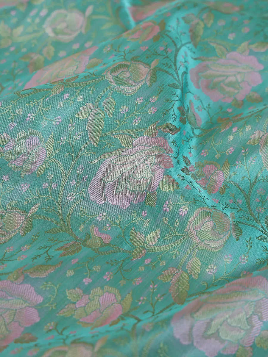 Sea green floral weaving saree