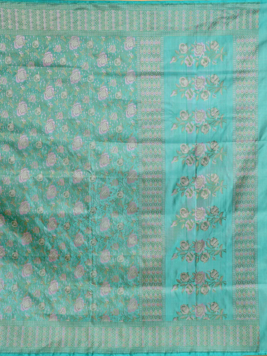 Sea green floral weaving saree