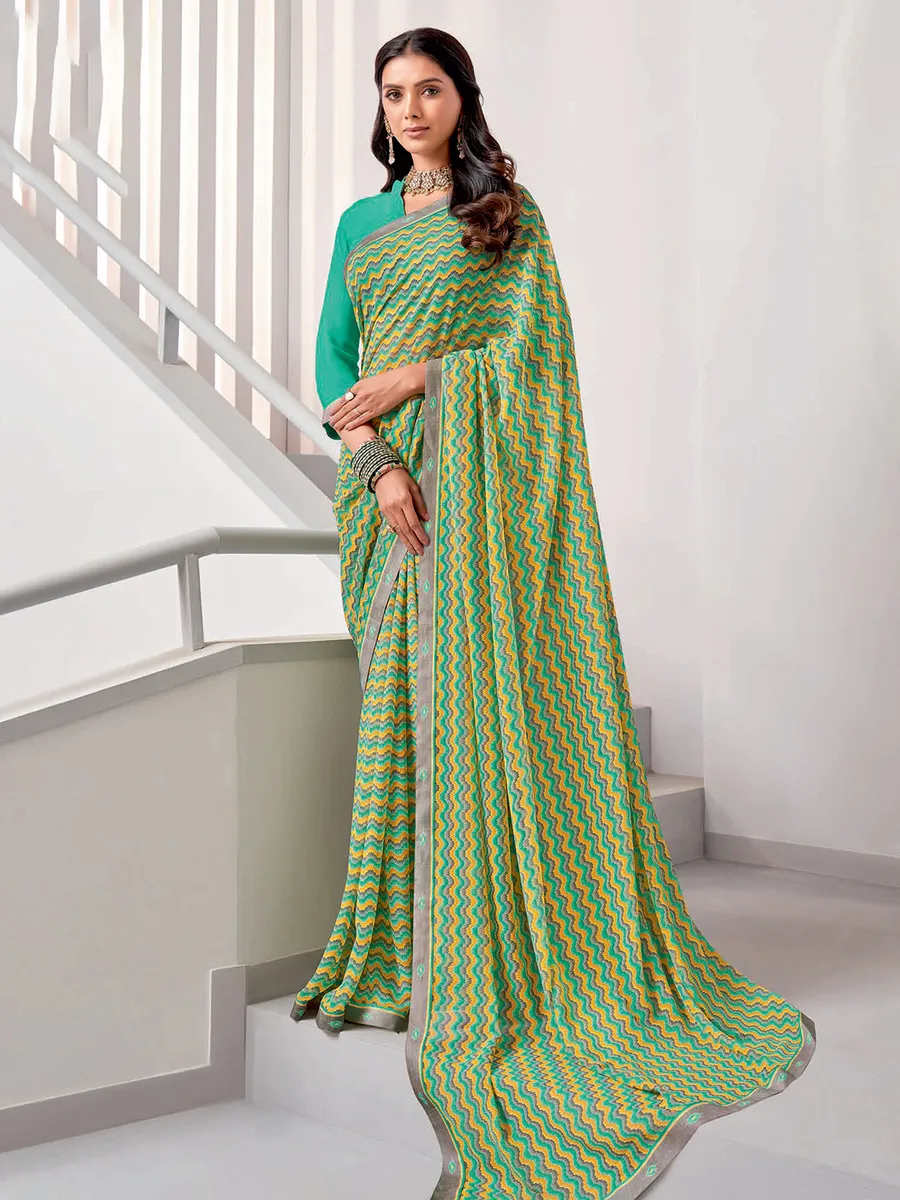 Sea green georgette printed saree