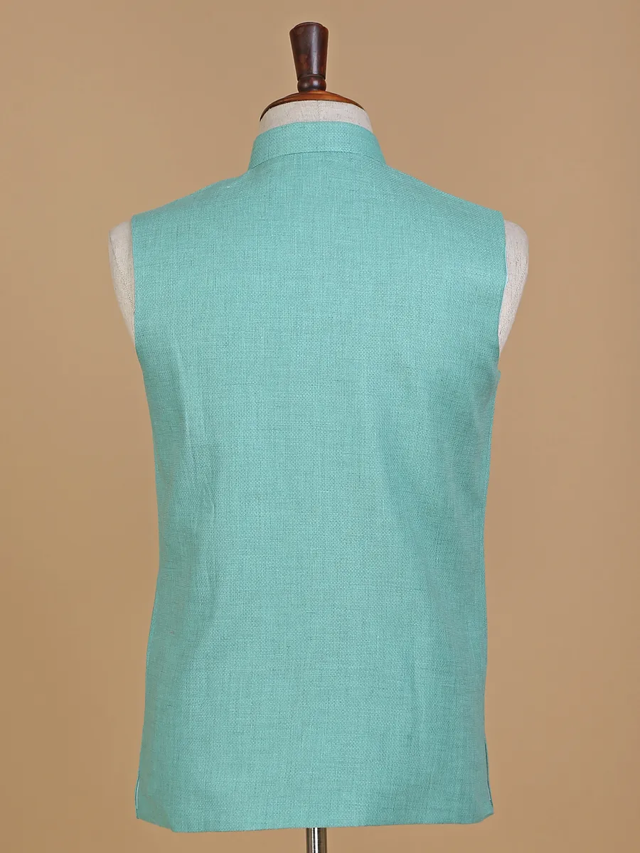 Sea green plain silk waistcoat