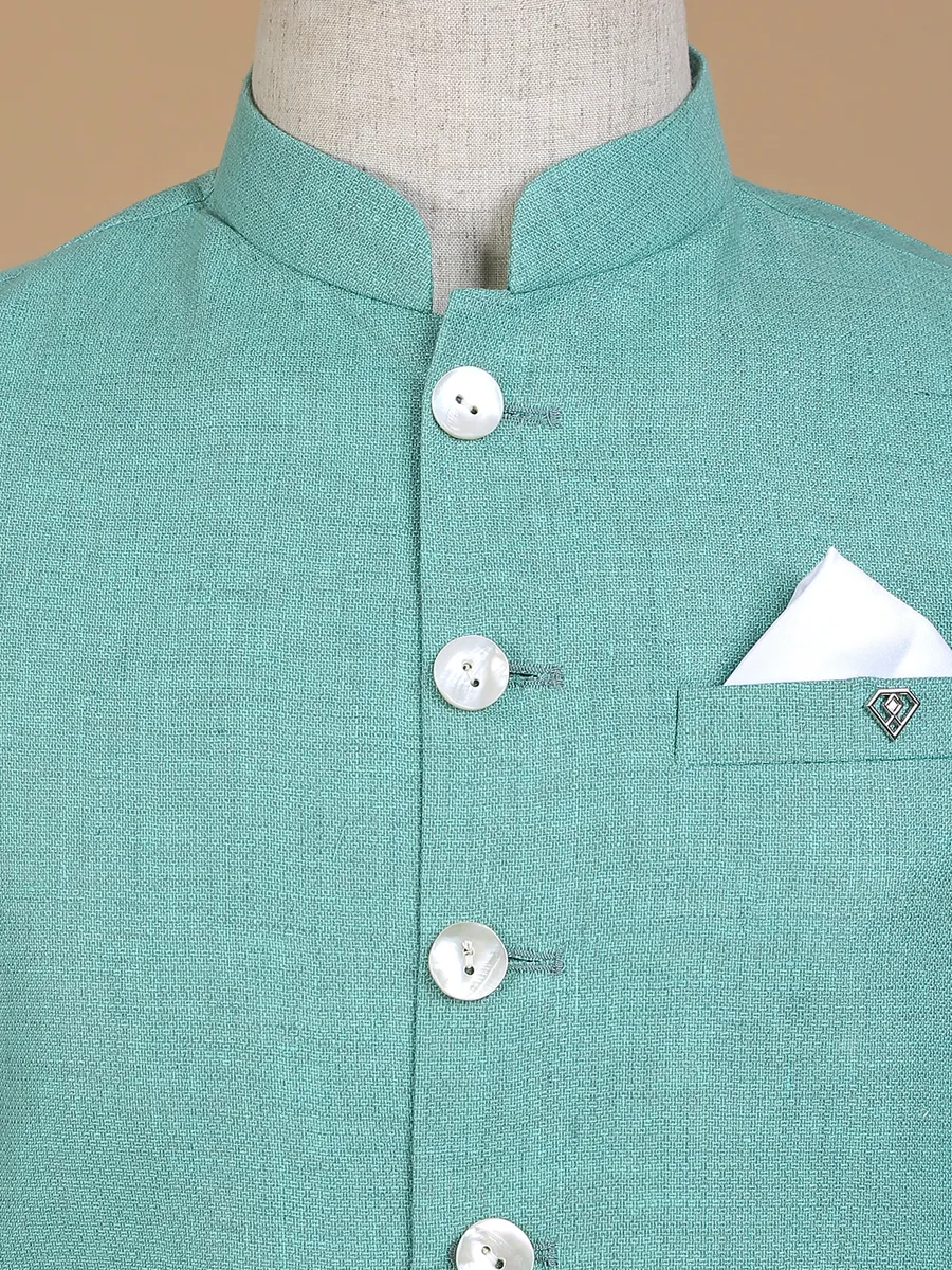 Sea green plain silk waistcoat