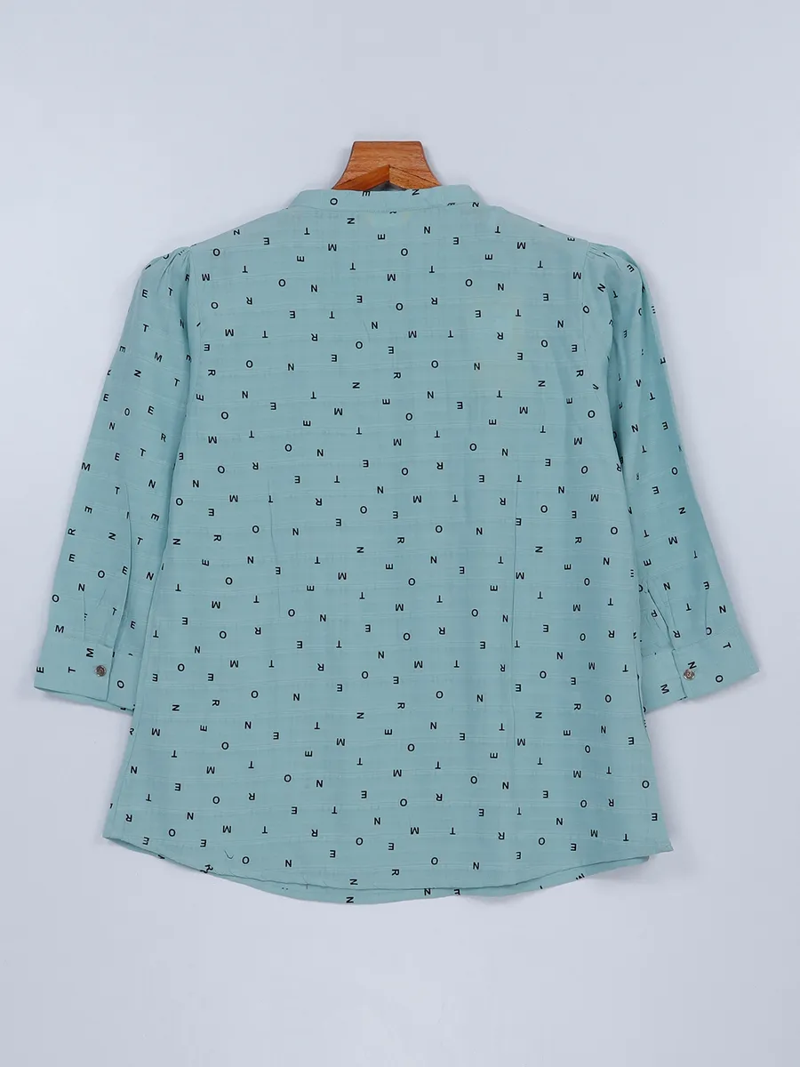 Sea green printed top in georgette