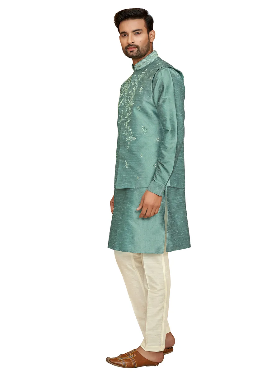 Sea green waistcoat set in silk
