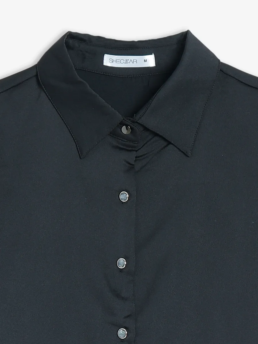 Sheczzar satin black plain shirt