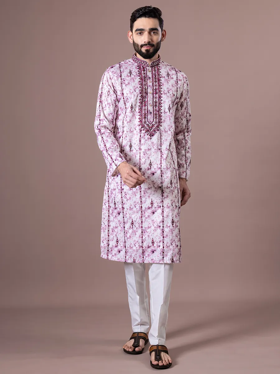Shiney shaded pink silk kurta suit for men