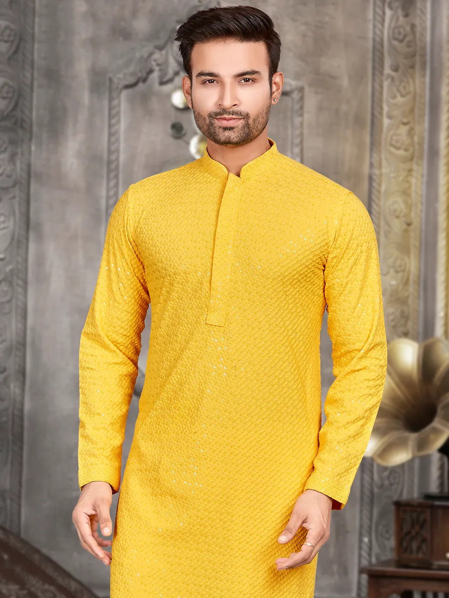Shiny yellow cotton kurta