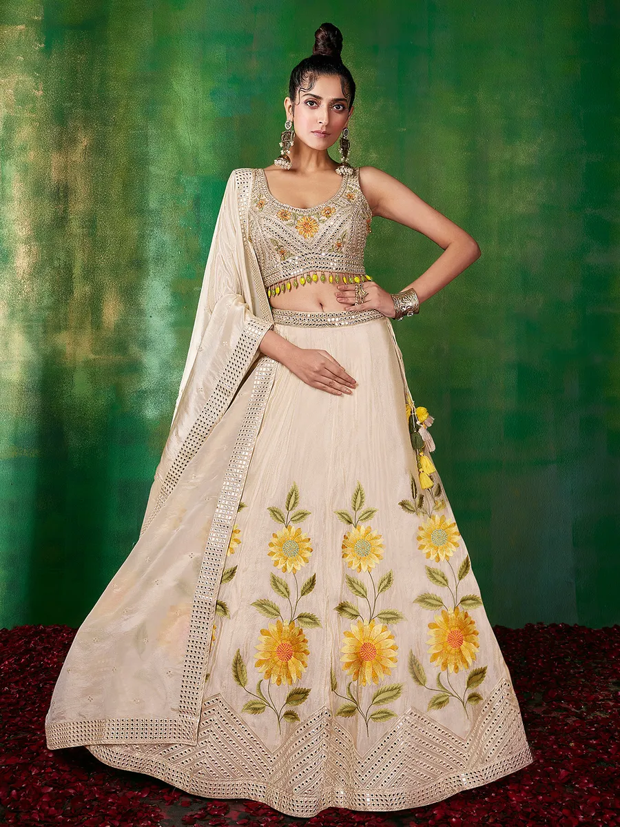 Silk cream wedding lehenga choli