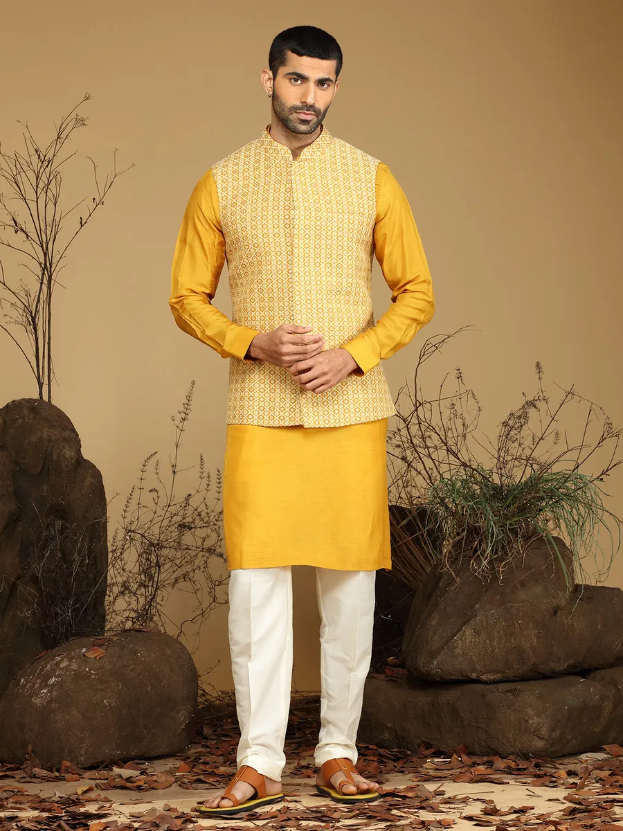 Silk dark yellow waistcoat set