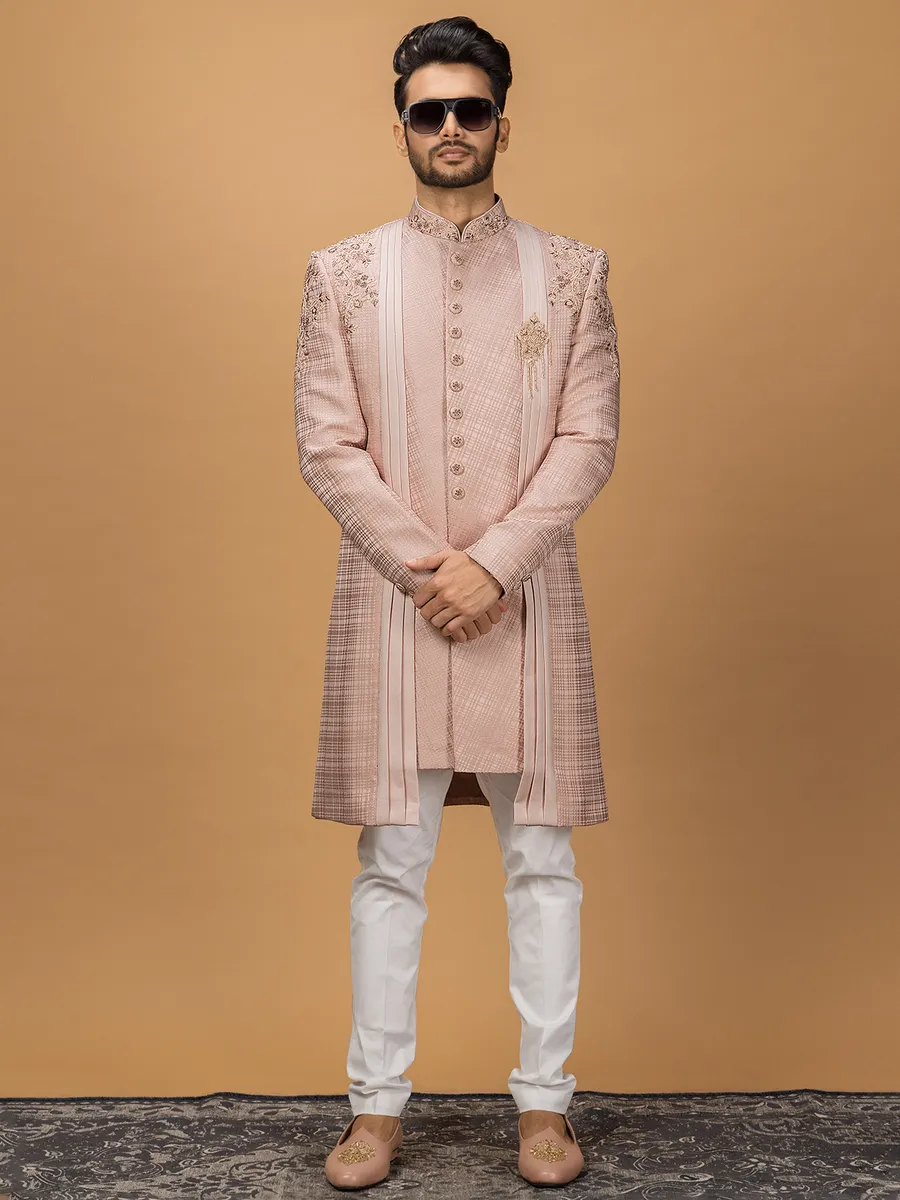 Silk dusty pink indowestern for wedding