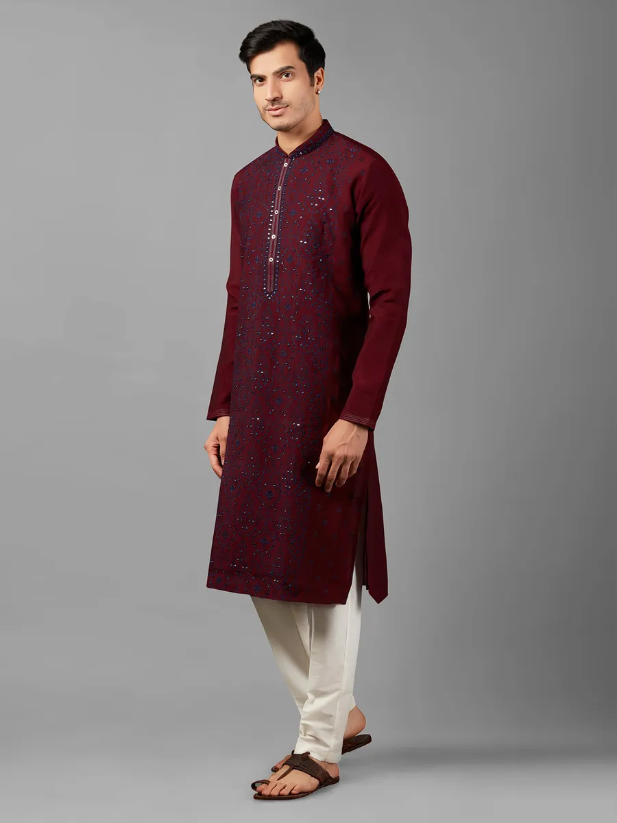 Silk embroidery maroon  Men Kurta pajama