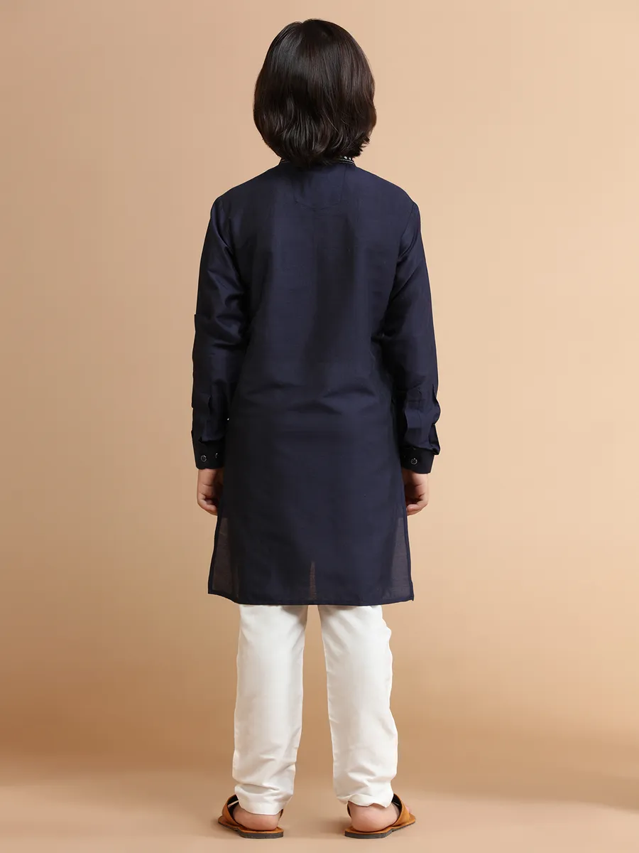 Silk embroidery navy kurta suit