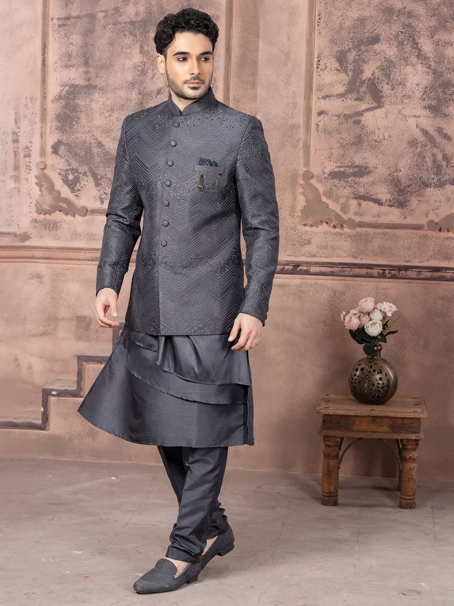 Silk grey wedding indowestern