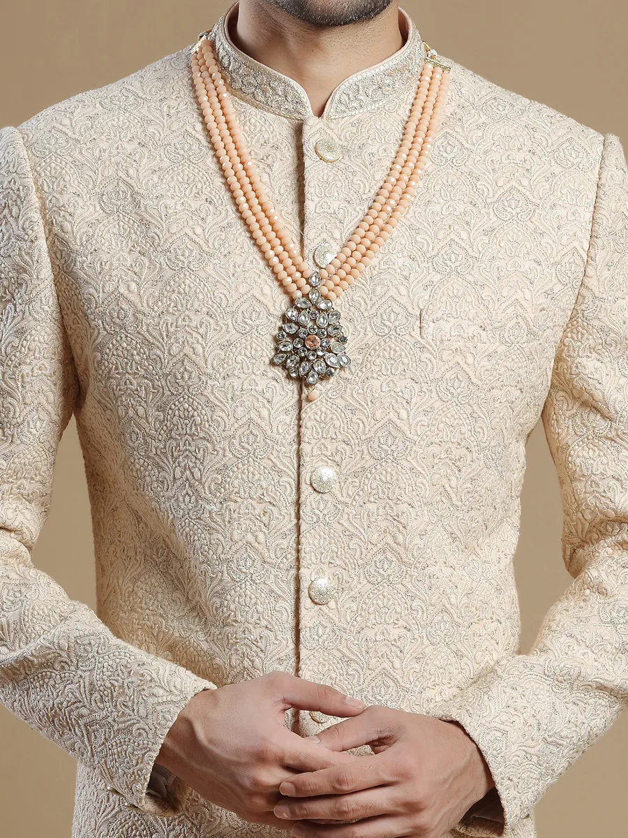 Silk groom and wedding wear sherwani in peach