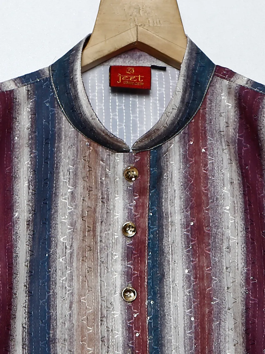 Silk kurta suit in blue and maroon