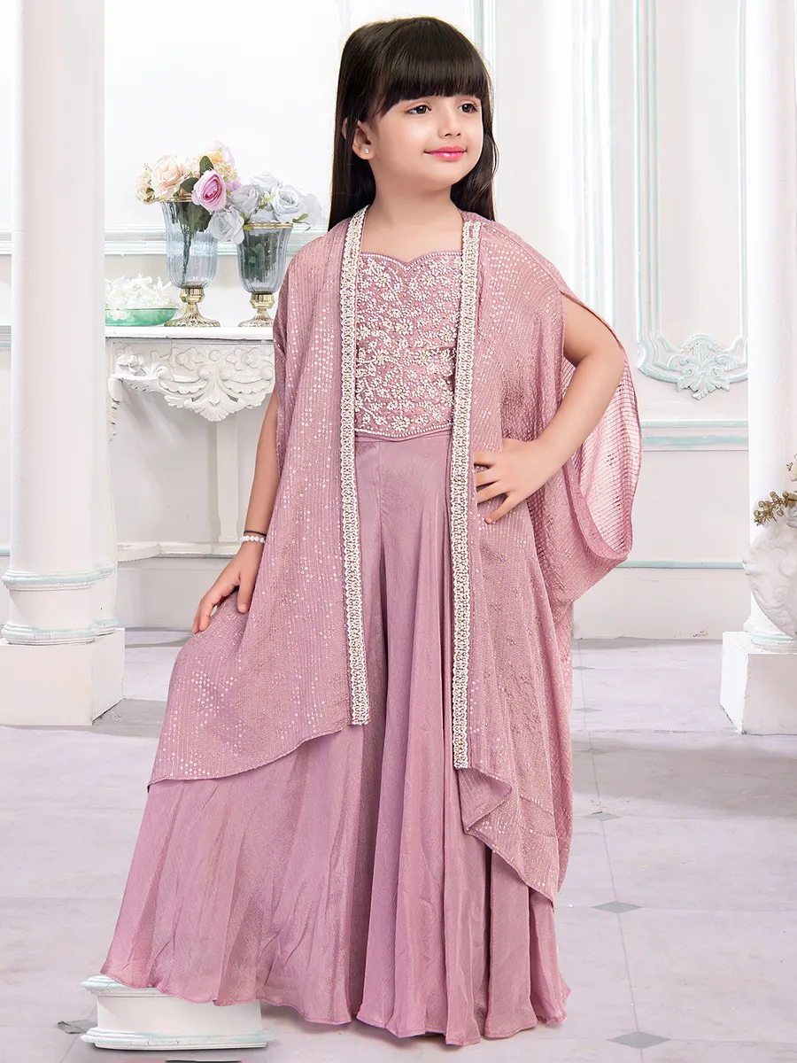 Baby Pink Poly Silk Suit Palazzo main image 1