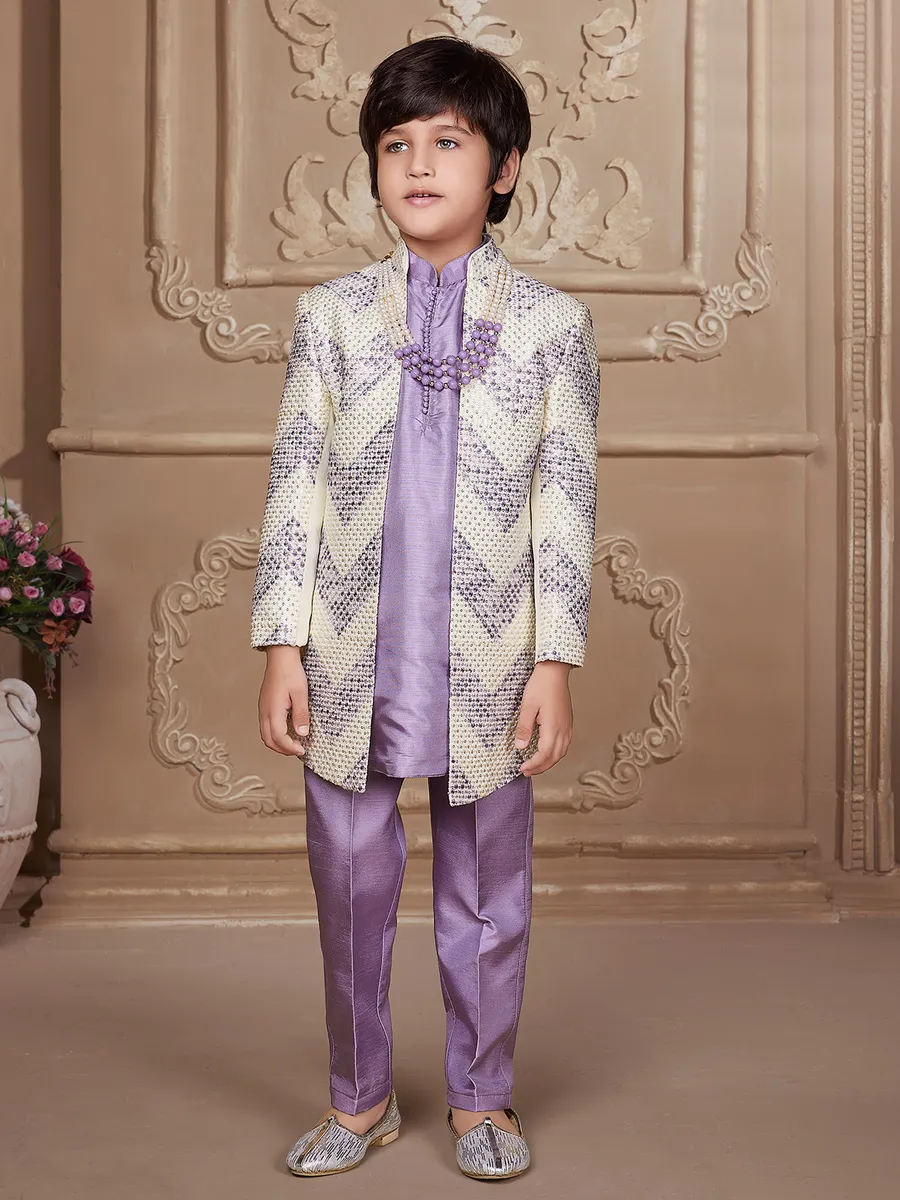 Silk lilac purple indowestern for wedding