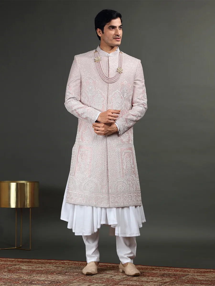 Silk mauve pink groom sherwani