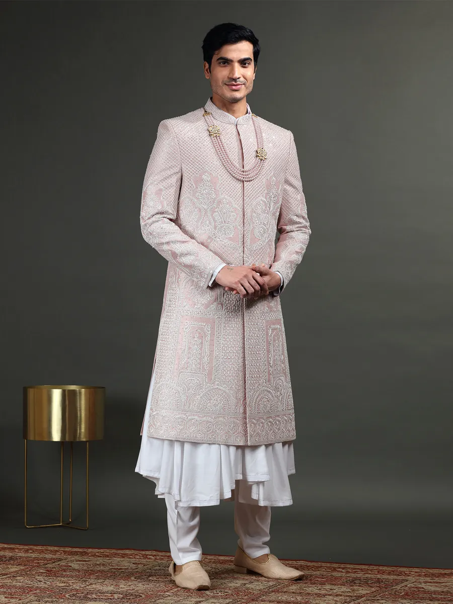 Silk mauve pink groom sherwani