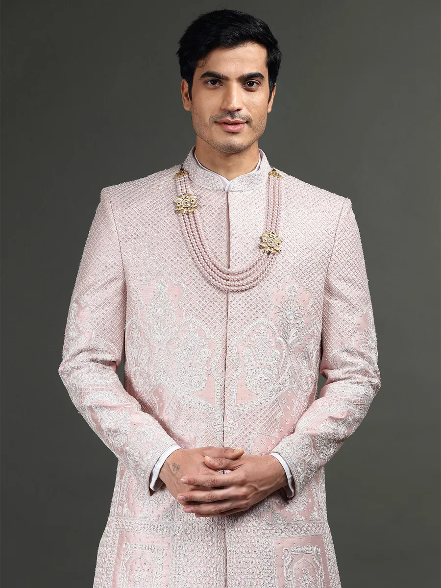 Silk mauve pink groom sherwani