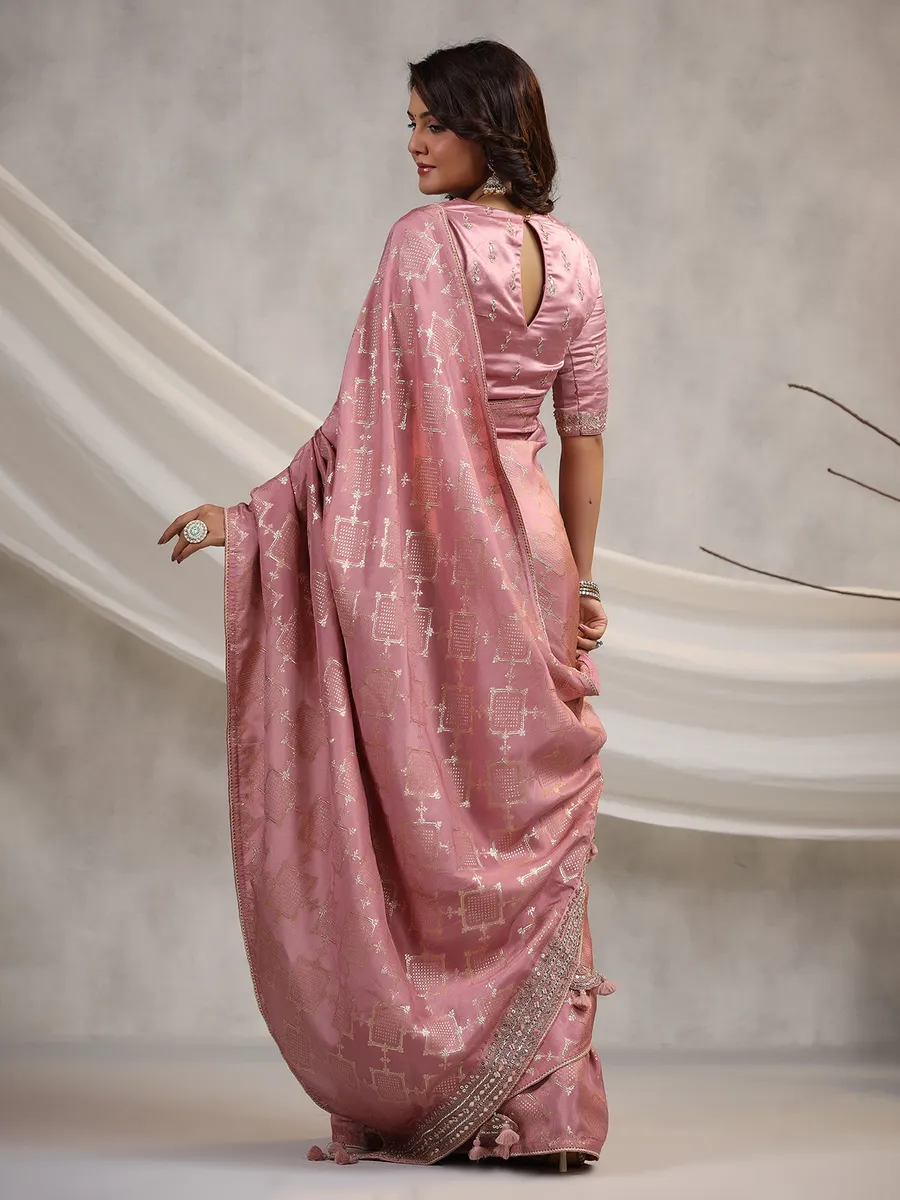 Silk mauve pink saree for wedding