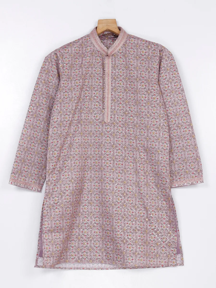 Silk mauve purple printed kurta suit