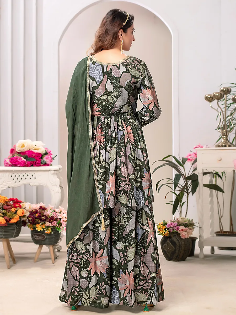 Silk mehendi green printed palazzo suit