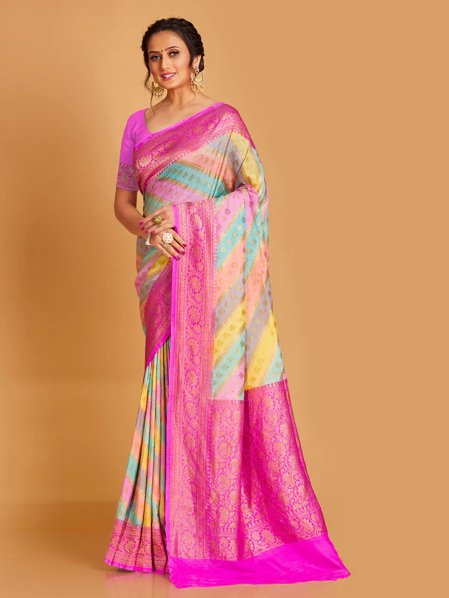 Silk multi color zari weaving saree