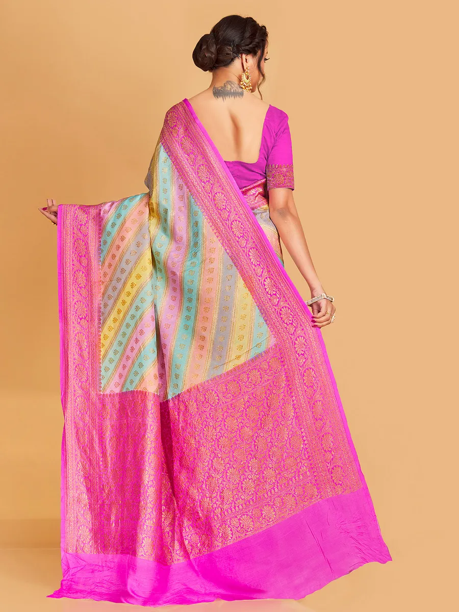 Silk multi color zari weaving saree