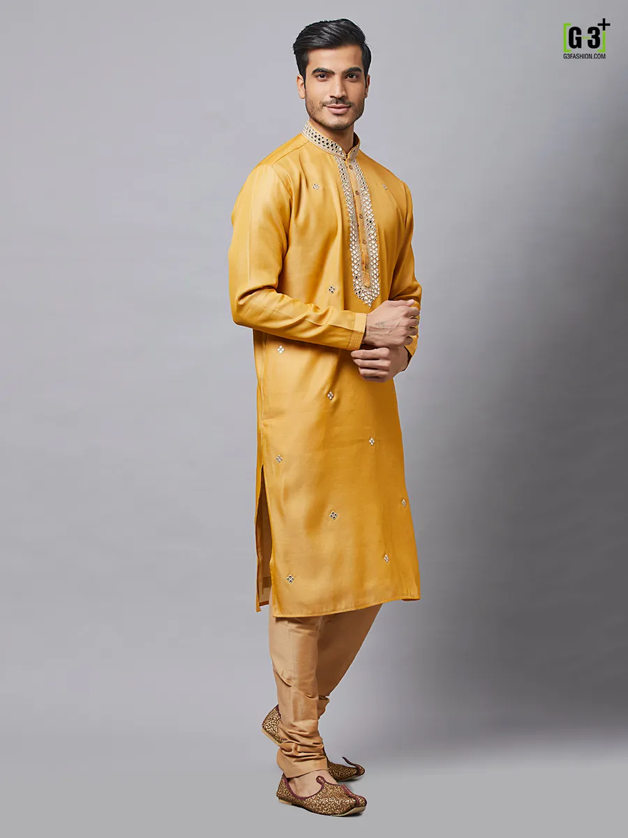 Silk mustard yellow kurta set for festive events