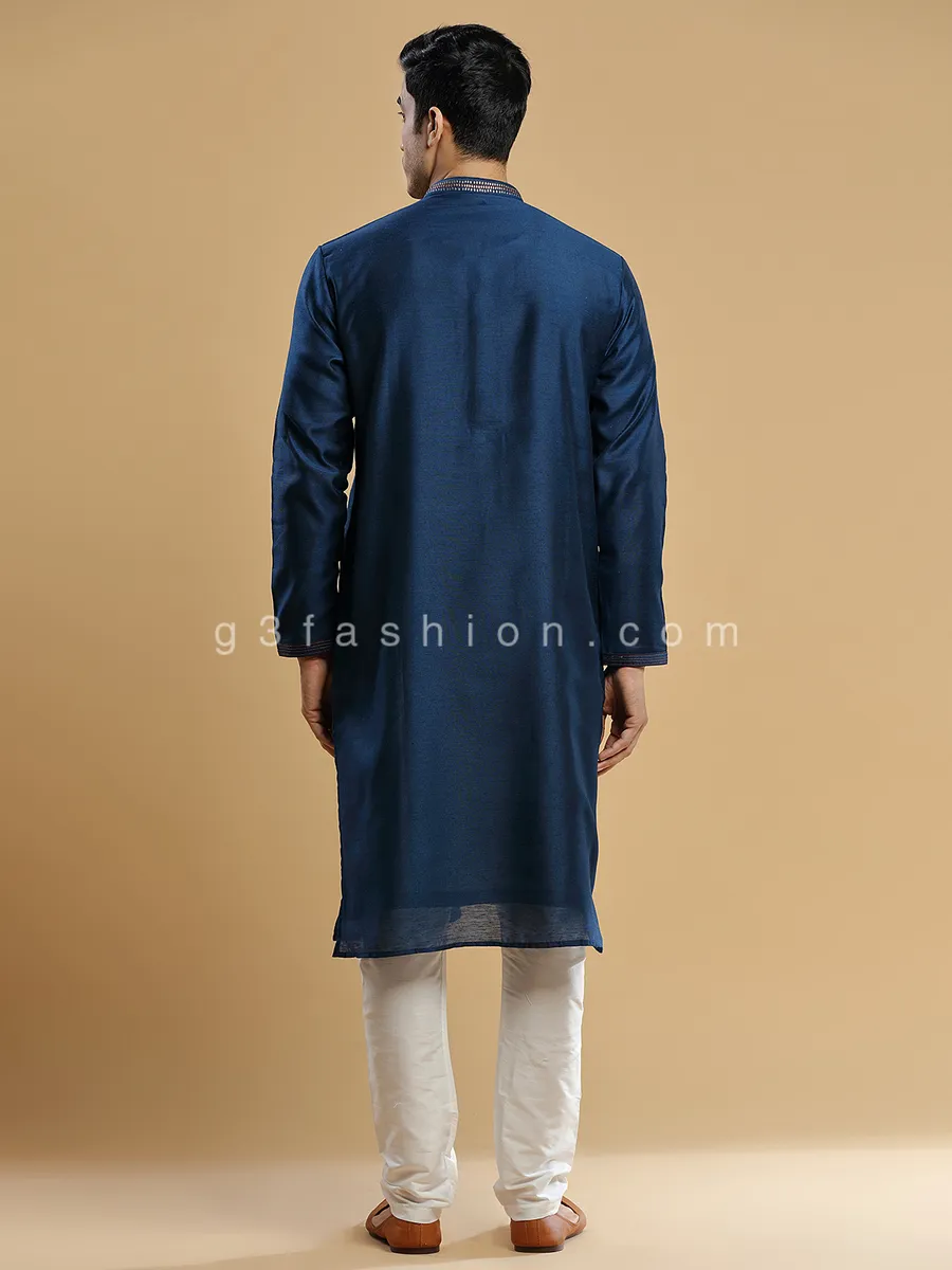 Silk navy  Men Kurta pajama for festive