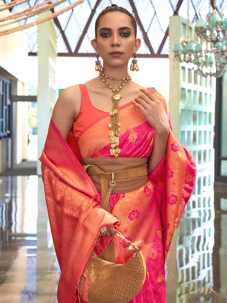 Silk orange and pink saree for wedding