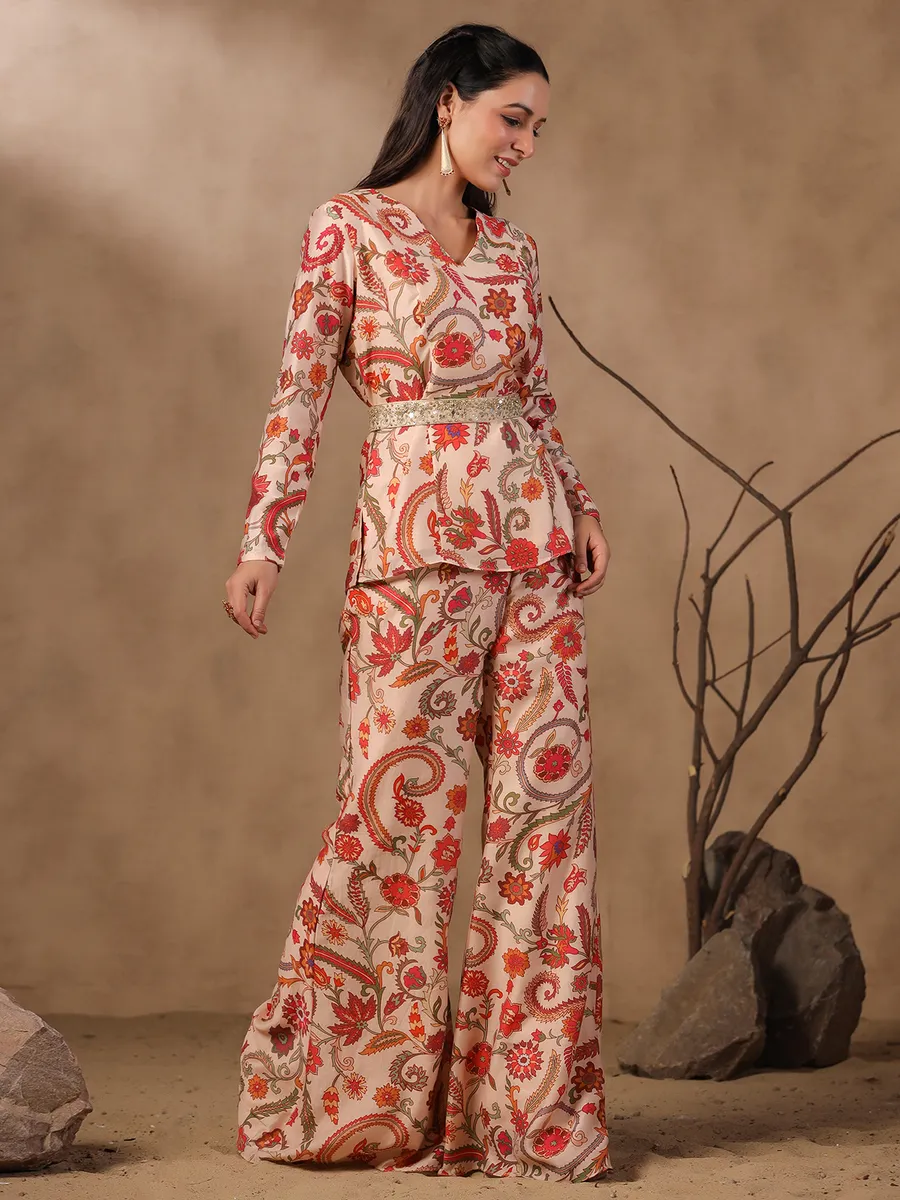 Silk peach printed co-ord set