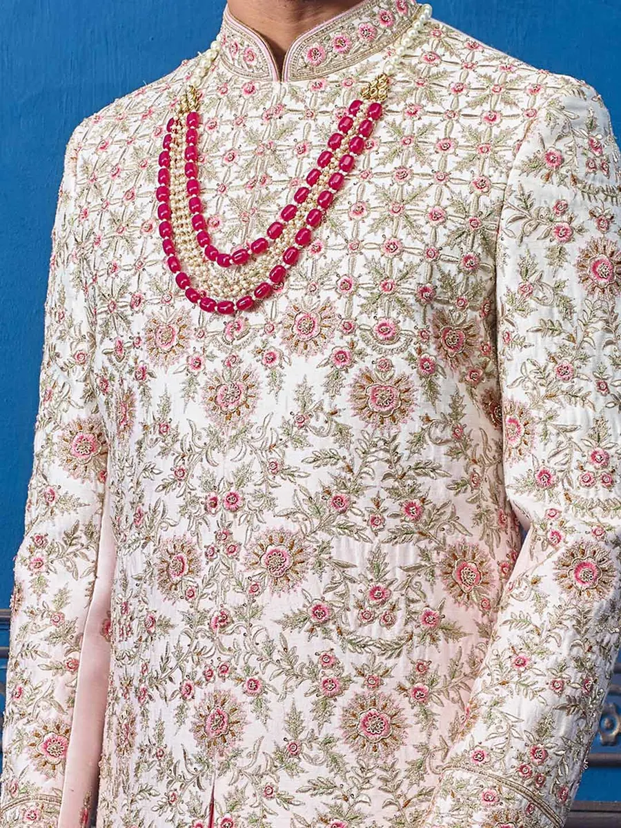 Silk pink groom wear sherwani