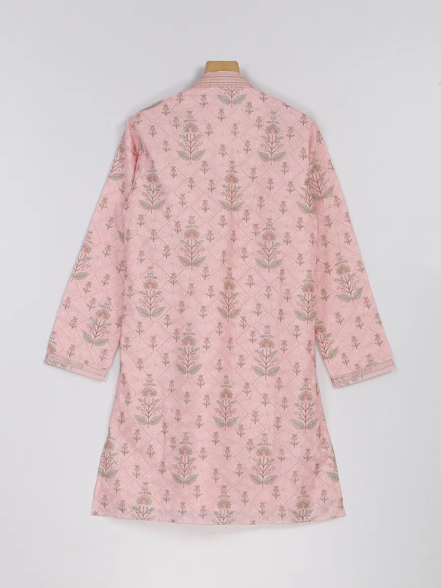 Silk pink printed kurta suit