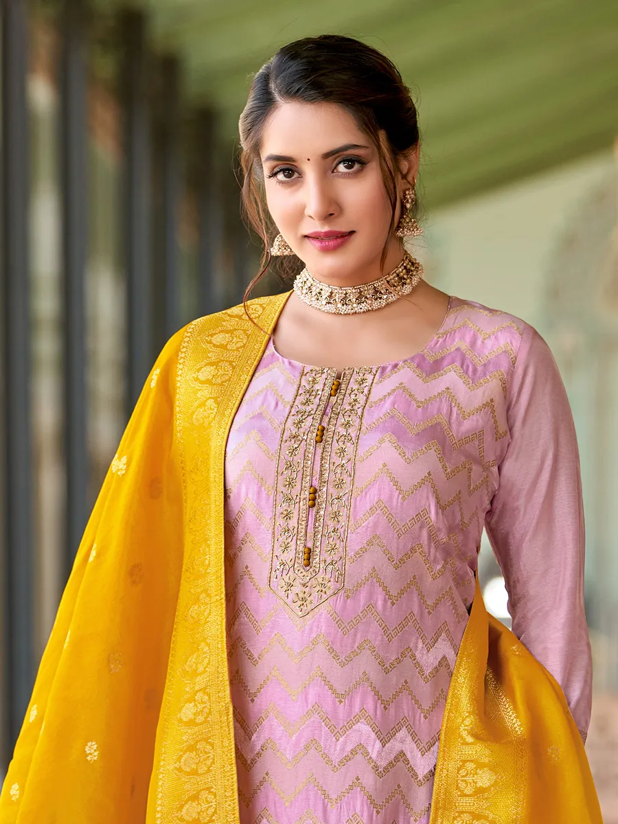 Silk pink salwar suit with contrast dupatta