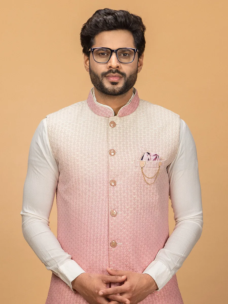 Silk pink shaded waistcoat set