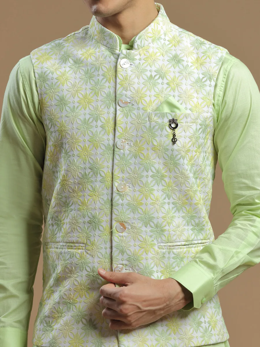 Silk pista green wedding waistcoat set for men