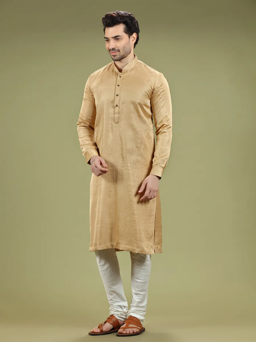 Silk plain gold  Men Kurta pajama