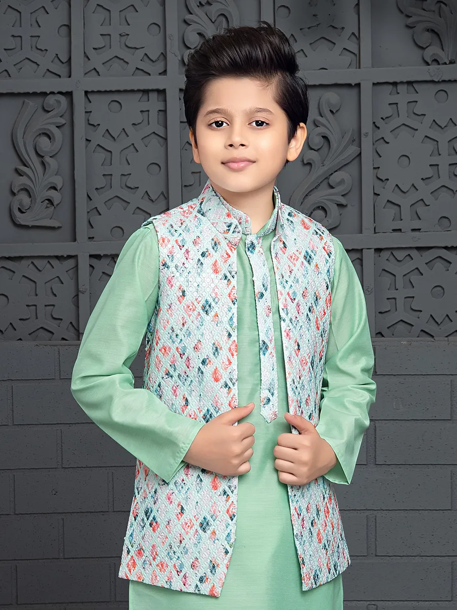 Silk printed light green waistcoat set