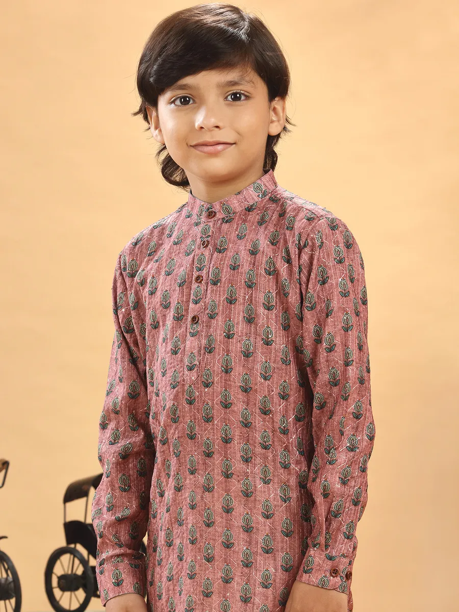 Silk printed onion pink kurta suit