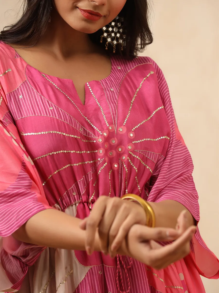 Silk printed pink casual kurti set