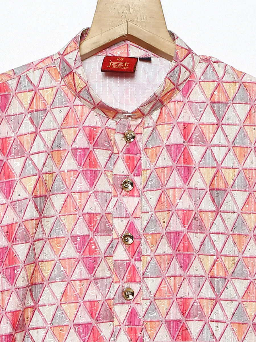 Silk printed pink shaded kurta suit