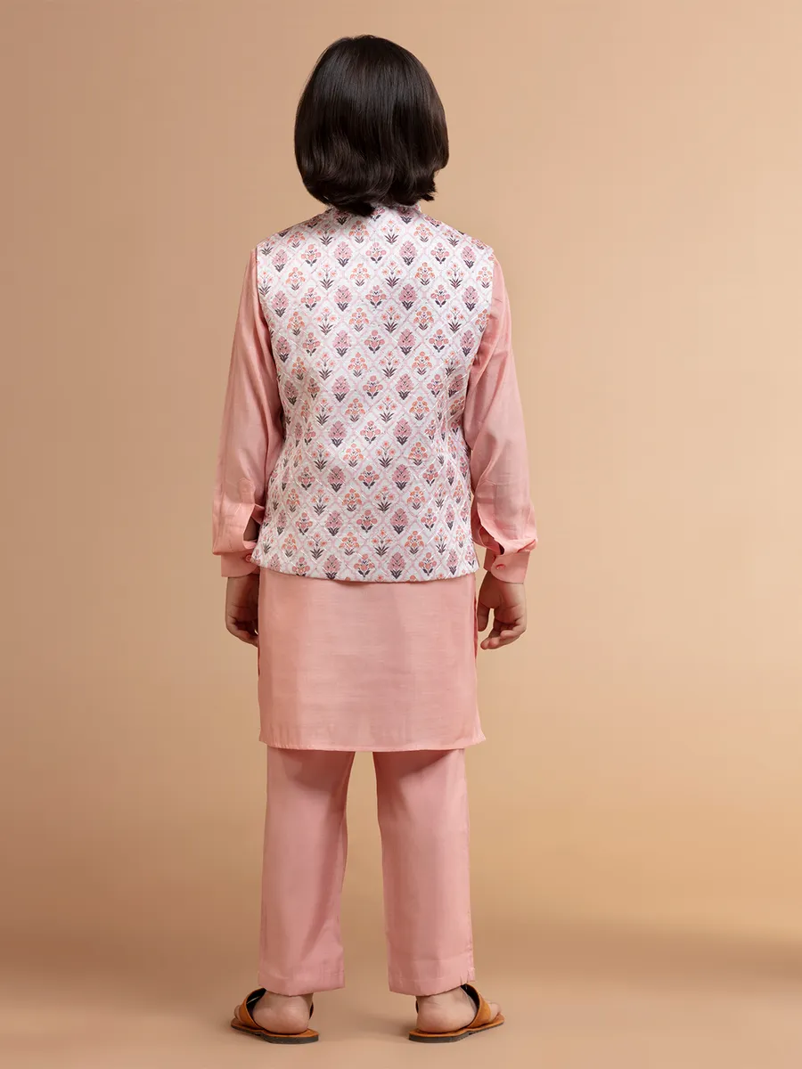 Silk printed wedding peach waistcoat set