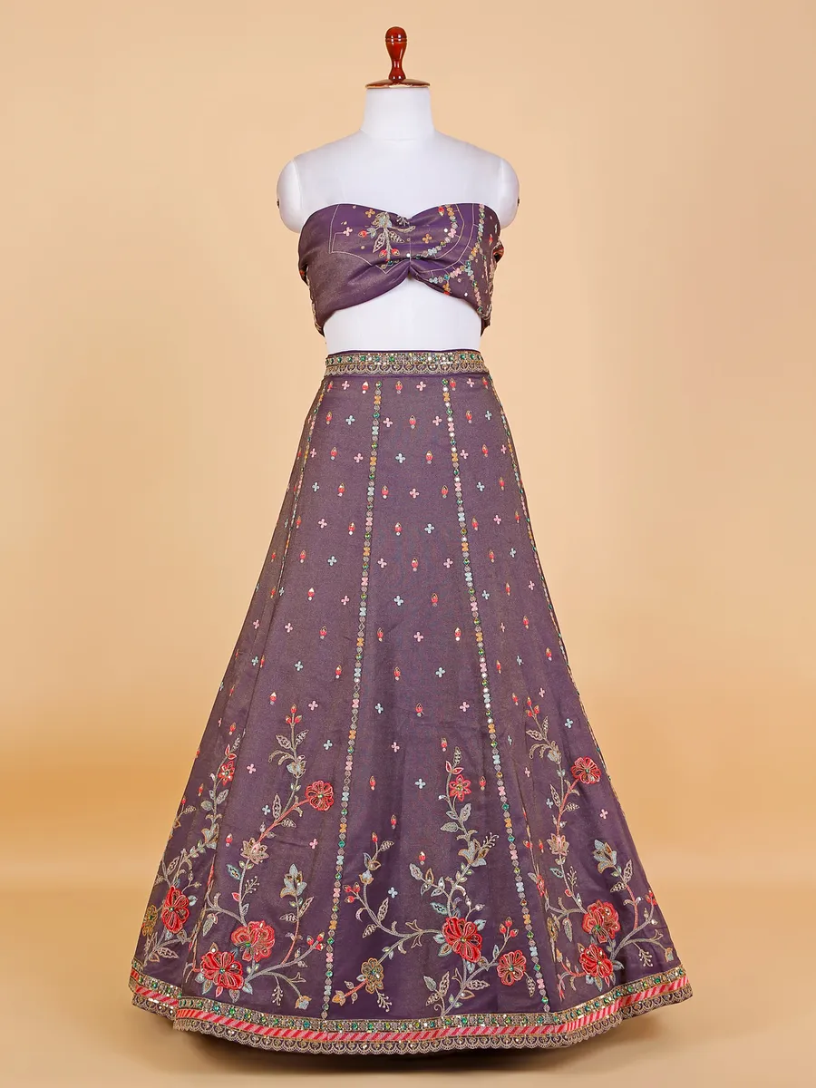 Silk purple unstitched wedding lehenga choli