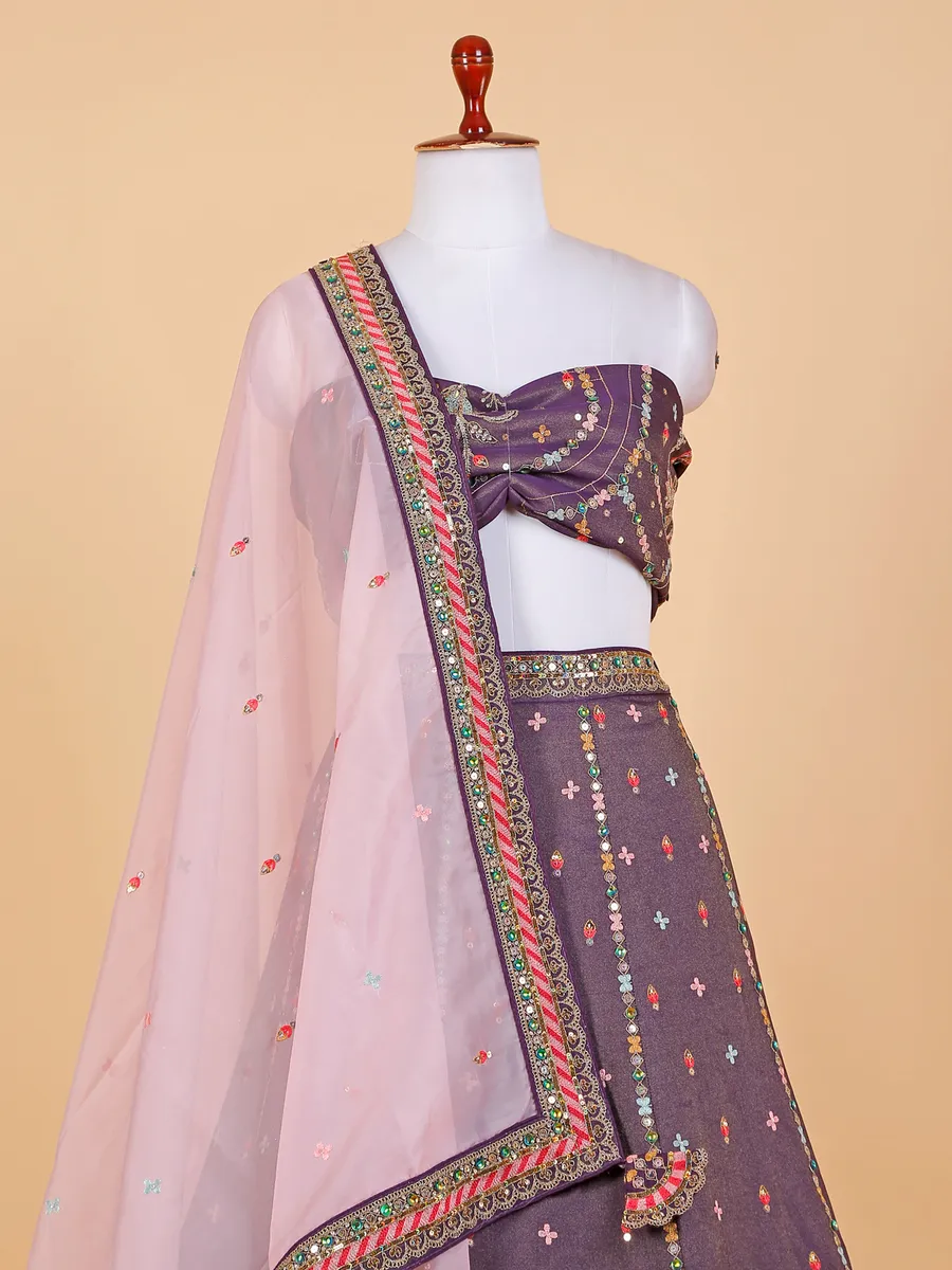 Silk purple unstitched wedding lehenga choli