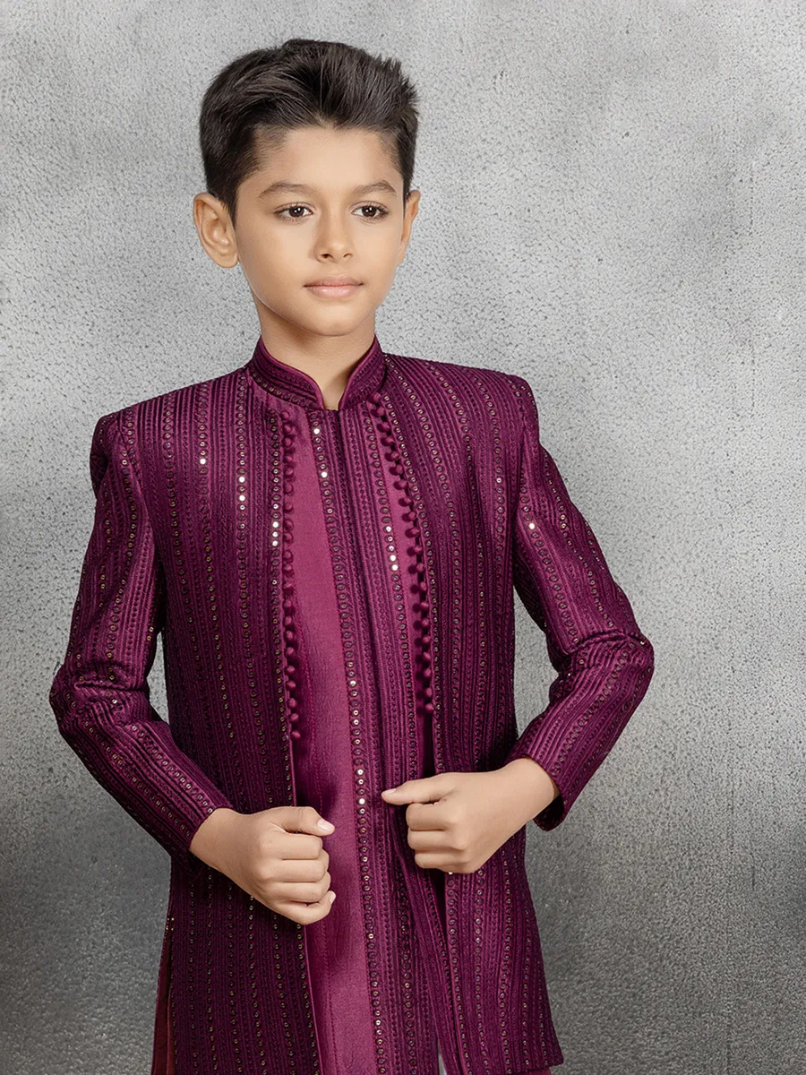 Silk purple wedding look indowestern