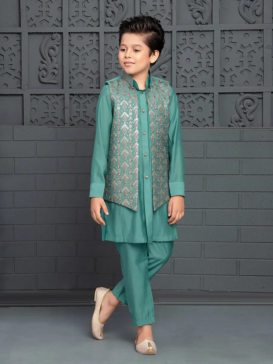 Silk rama green waistcoat set