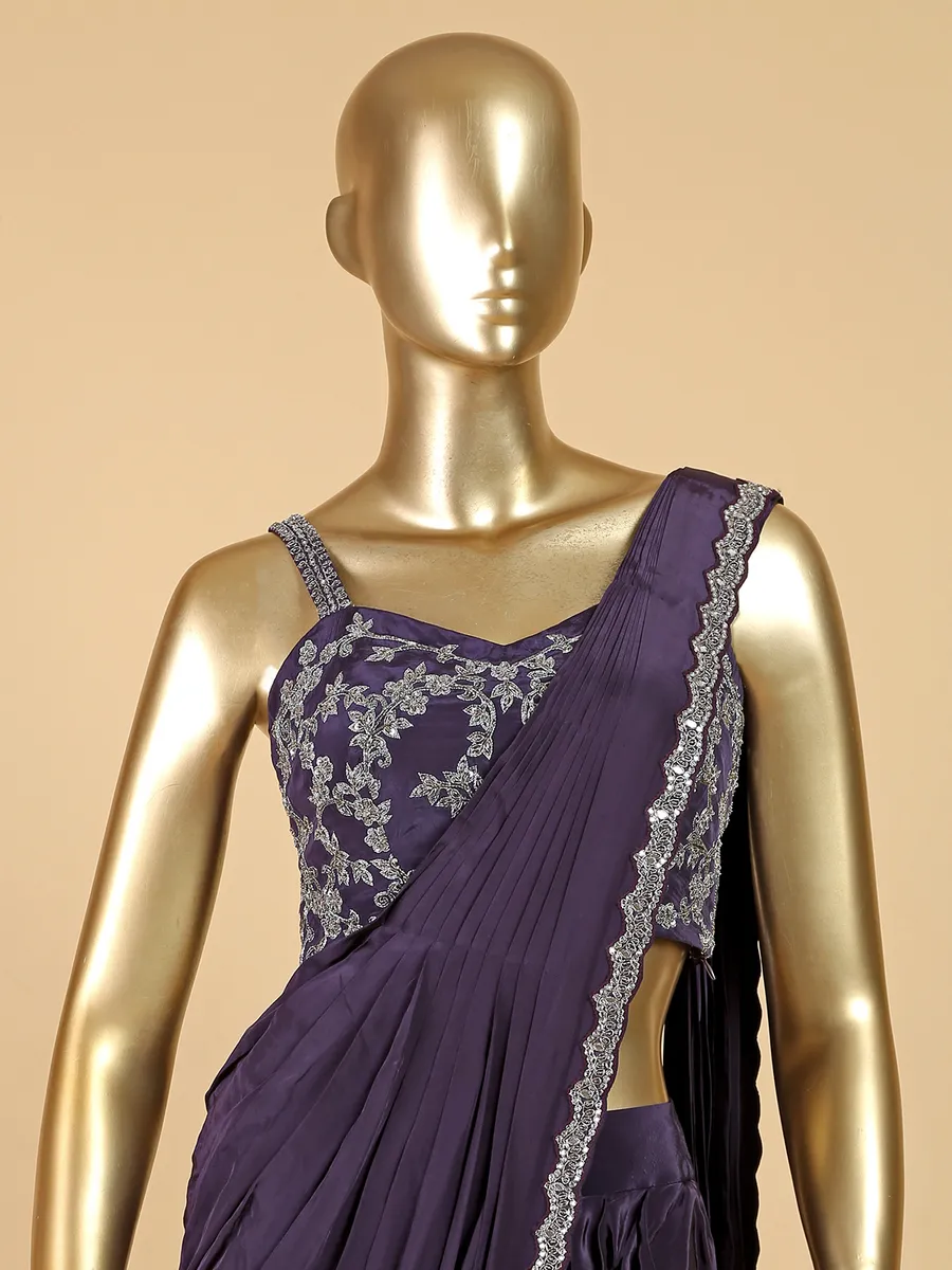 Silk ready to wear purple saree