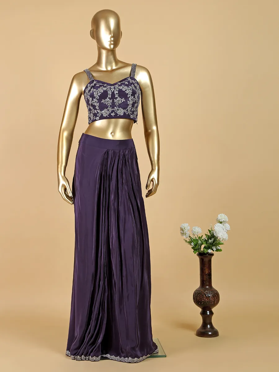 Silk ready to wear purple saree